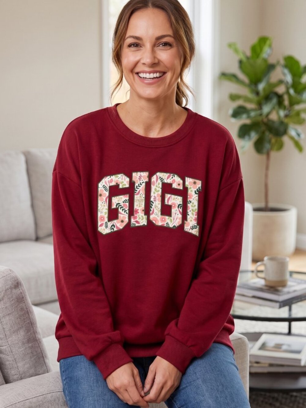 NWOT Oversized Red Gigi Floral Letter Graphic Sweatshirt French Terry Top Small